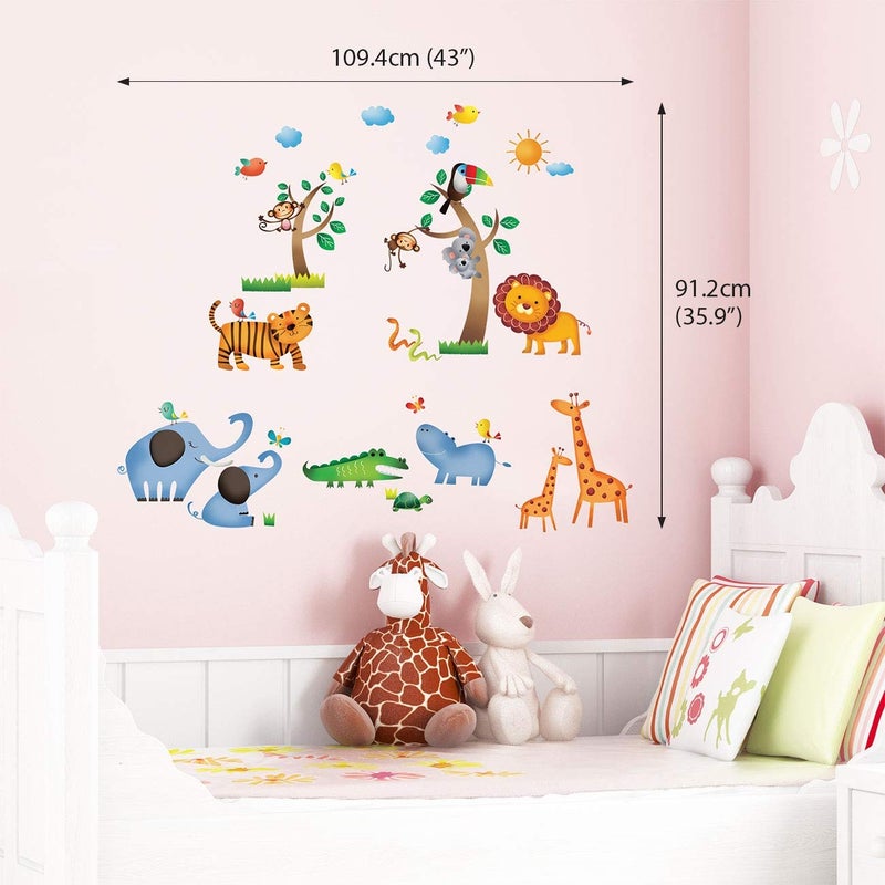 DECOWALL DW-1206 Wild Jungle Animals Kids Wall Stickers Wall Decals Peel and Stick Removable Wall Stickers for Kids Nursery Bedroom Living Room d?cor - Image 2